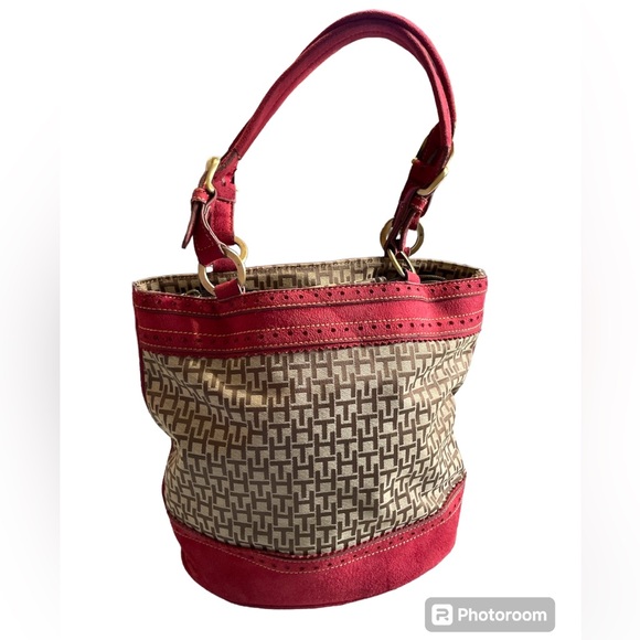 Tommy Hilfiger Red Leather Trimmed Multi Pocket Shoulder Bag/Purse - Picture 4 of 16